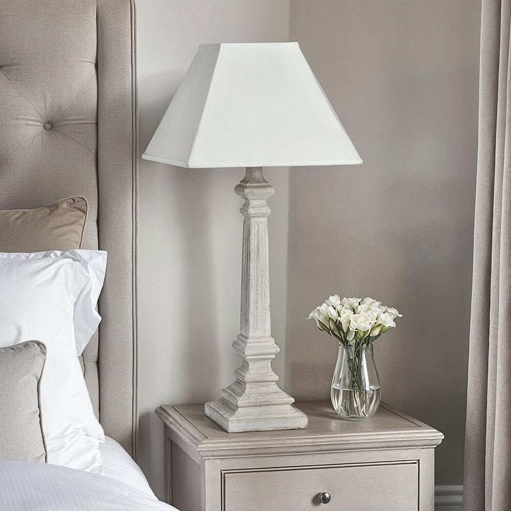 In Stock - Alnwick Wooden Table Lamp with Neutral Shade