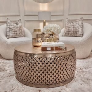 In Stock - Duvali Gold Round Coffee Table