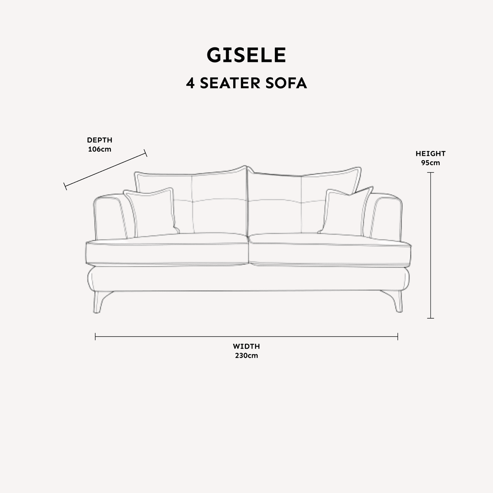 In Stock - Gisele Oyster & Taupe Textured Chenille 4 Seater Sofa with Walnut Legs