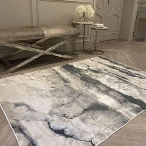 In Stock - Glacial Cream & Grey Marble Wash Velvet Rug