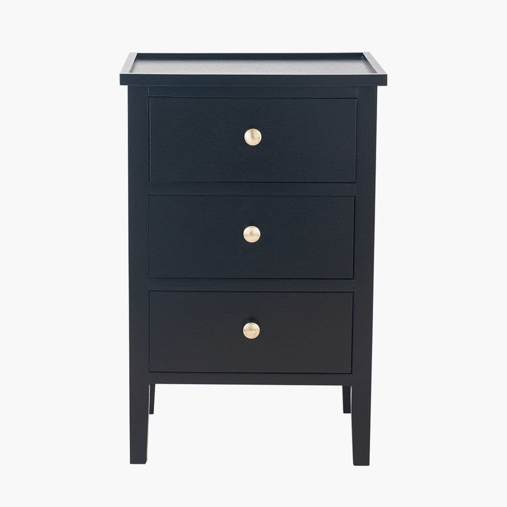 In Stock - Henrik Black 3 Drawer Bedside Table with Gold Handles