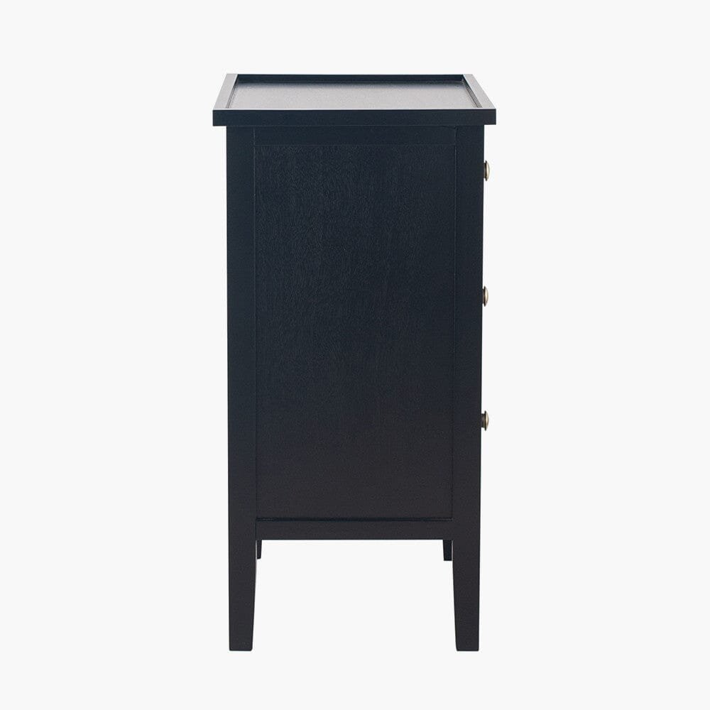 In Stock - Henrik Black 3 Drawer Bedside Table with Gold Handles