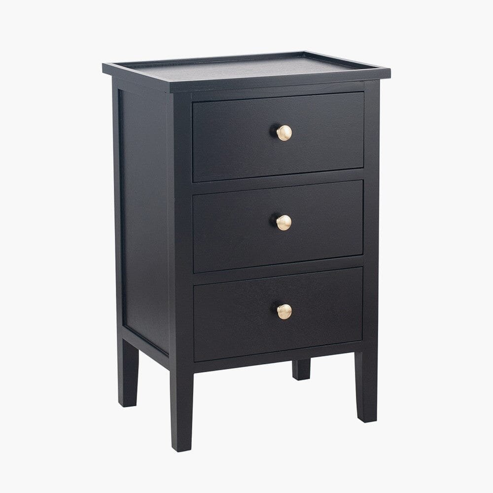 In Stock - Henrik Black 3 Drawer Bedside Table with Gold Handles