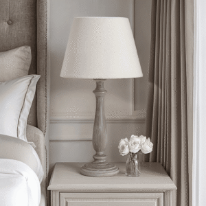 In Stock - Kenwood Washed Wood Table Lamp with Neutral Shade