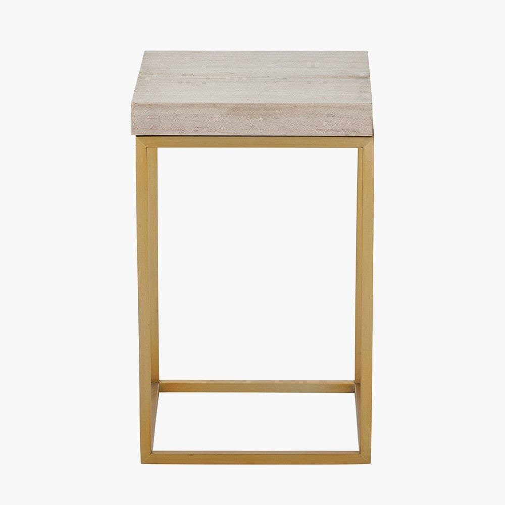 In Stock - Robyn Beige Granite & Gold Square Side Table