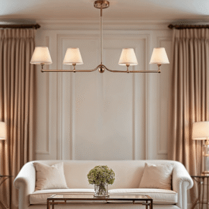 In Stock - Sabrina Brushed Brass 4 Light Linear Pendant Ceiling Light
