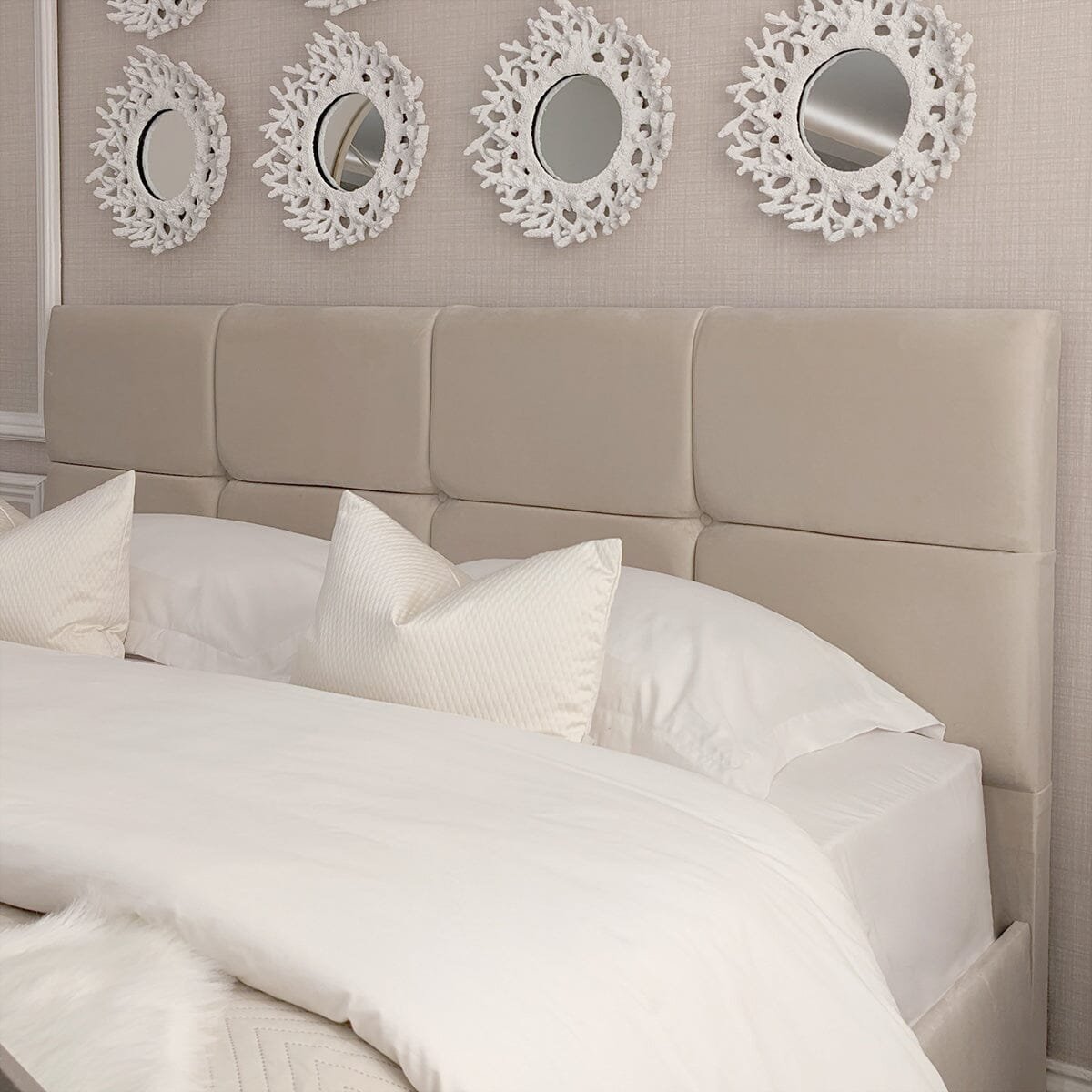 Isabella Luxury Vanilla Velvet Upholstered Bed
