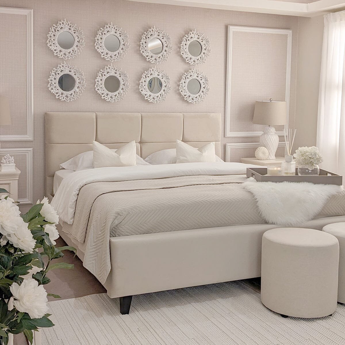 Isabella Luxury Vanilla Velvet Upholstered Bed
