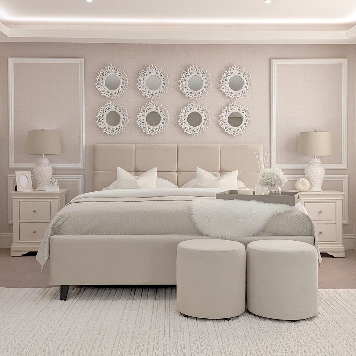 Isabella Luxury Vanilla Velvet Upholstered Bed