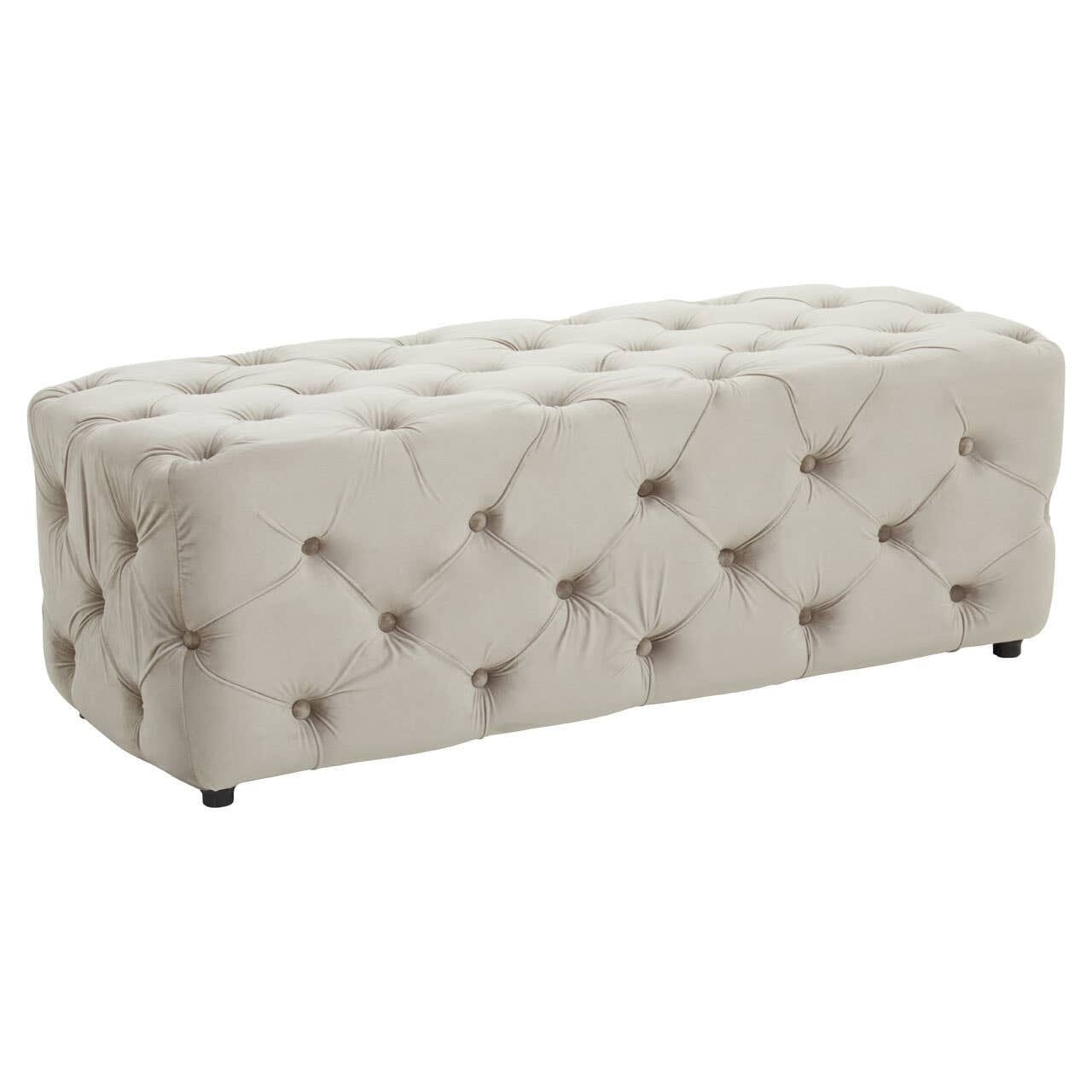 Ismerie Greige Velvet Buttoned Bench