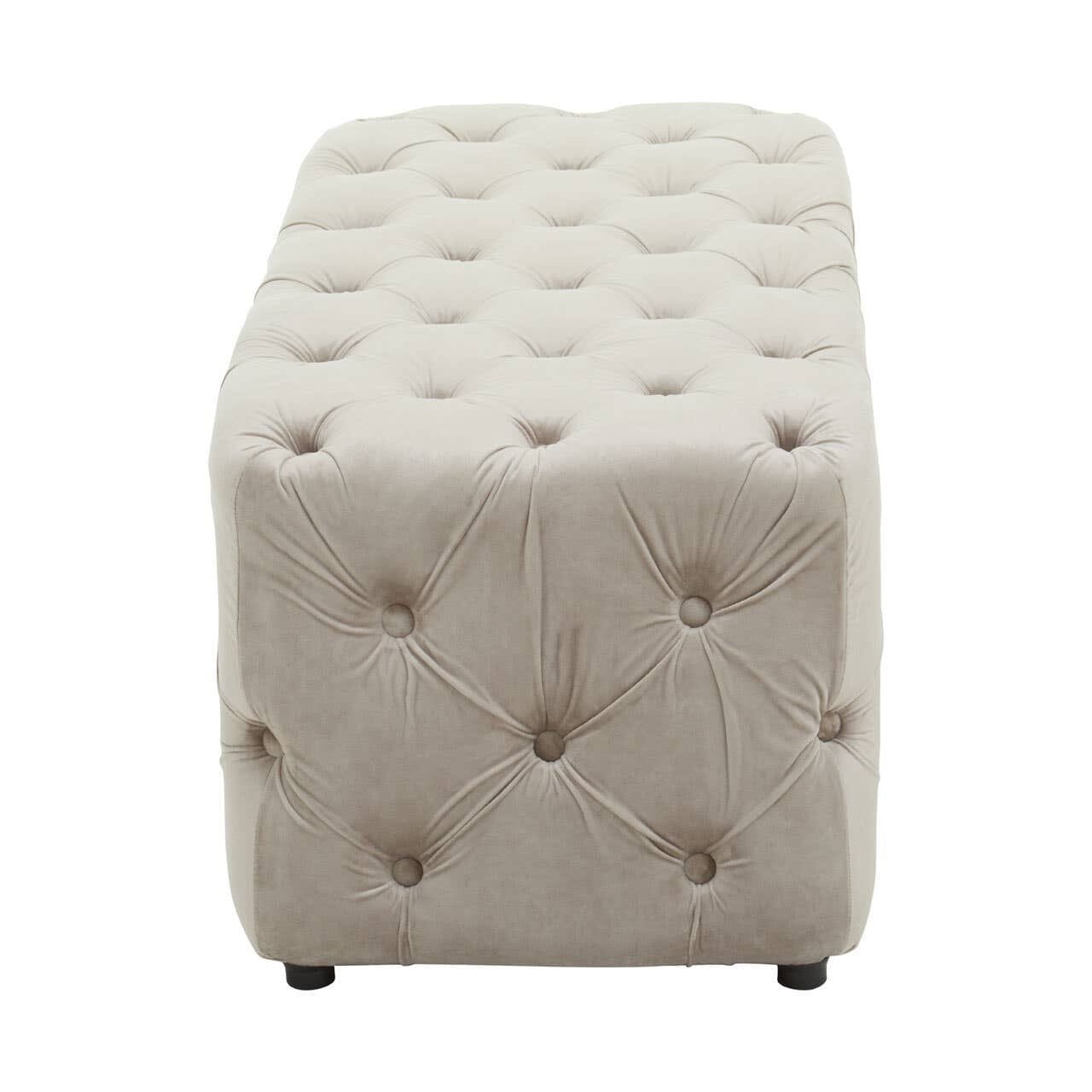 Ismerie Greige Velvet Buttoned Bench