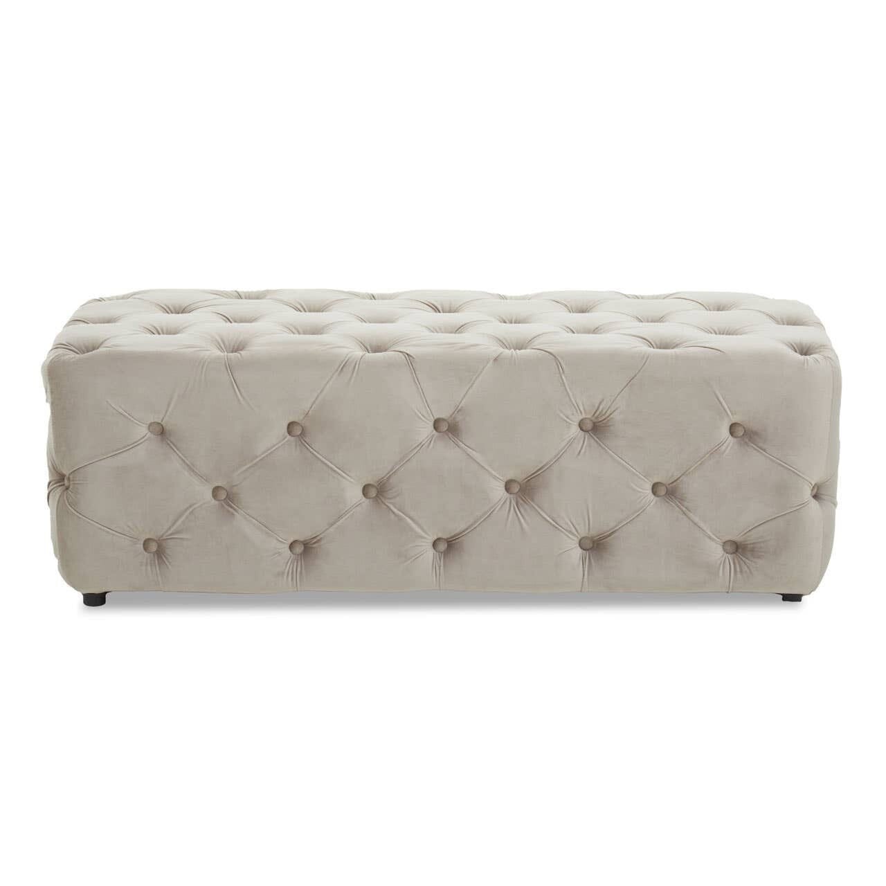 Ismerie Greige Velvet Buttoned Bench