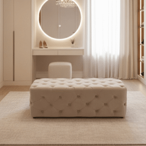 Ismerie Greige Velvet Buttoned Bench