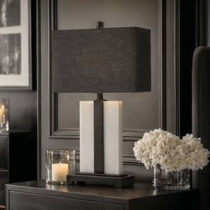 Ives Marble Base Table Lamp with Black Linen Shade