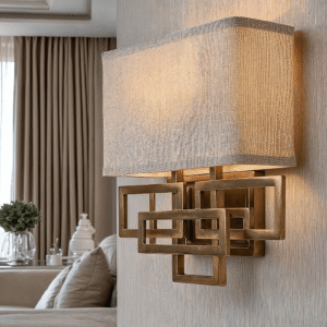 Jennifer Brushed Brass 2 Light Wall Light with Linen Shade