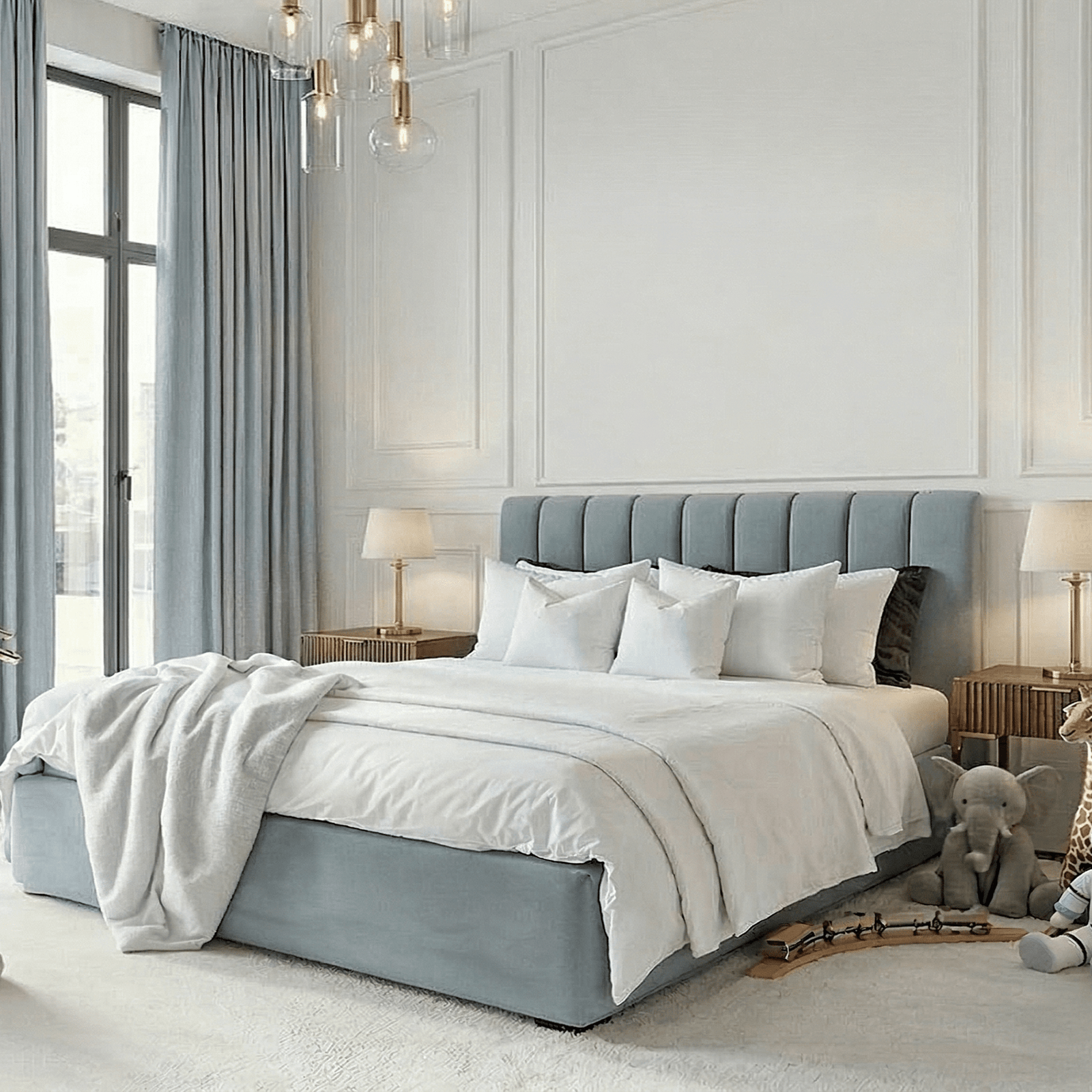 Jessabelle Luxury Baby Blue Velvet Panelled Bed
