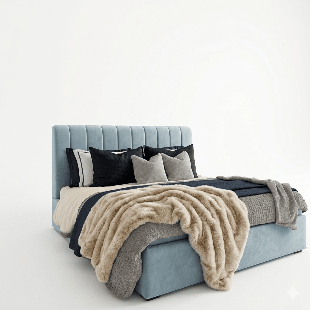 Jessabelle Luxury Baby Blue Velvet Panelled Bed