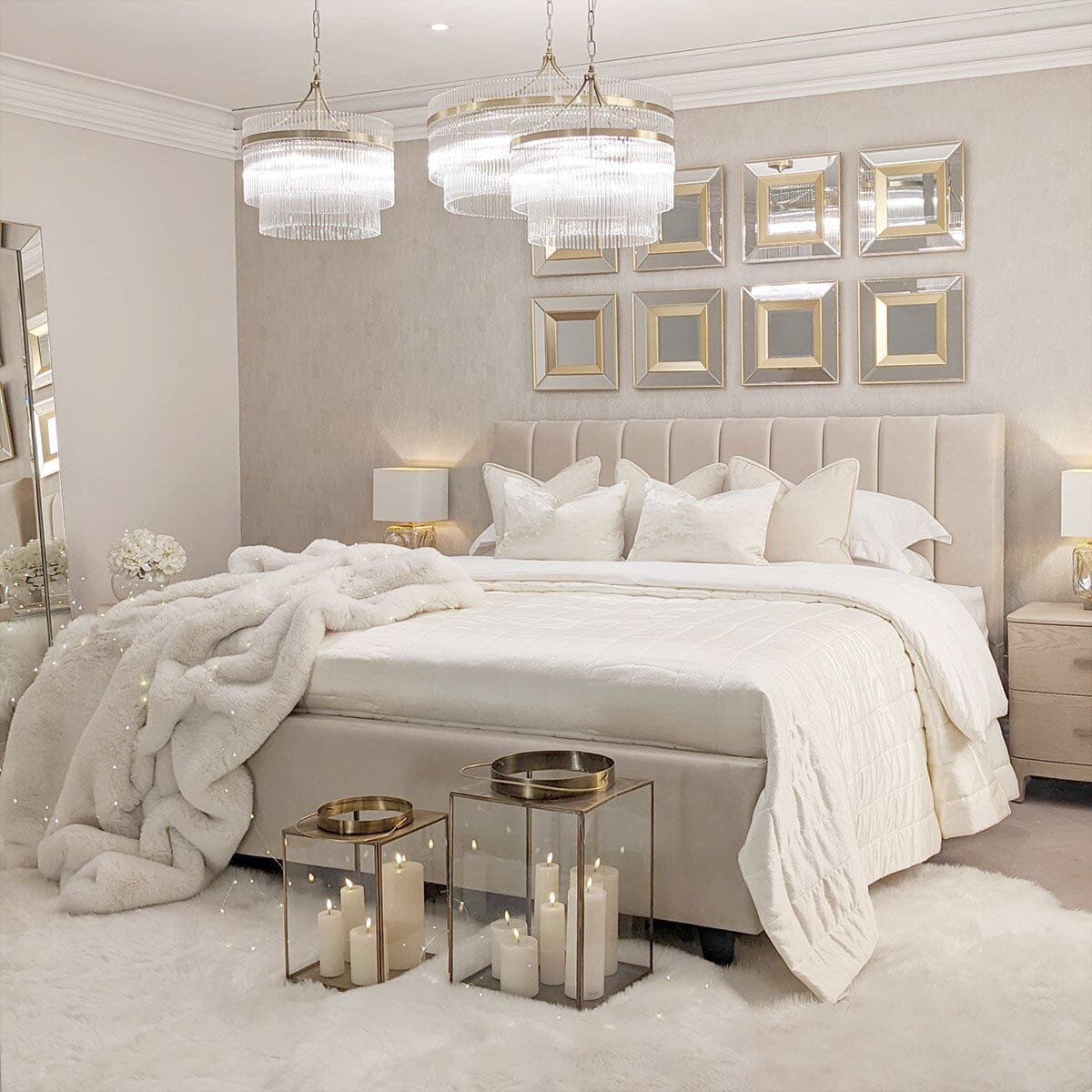 Jessabelle Luxury Vanilla Velvet Panelled Ottoman Storage Bed