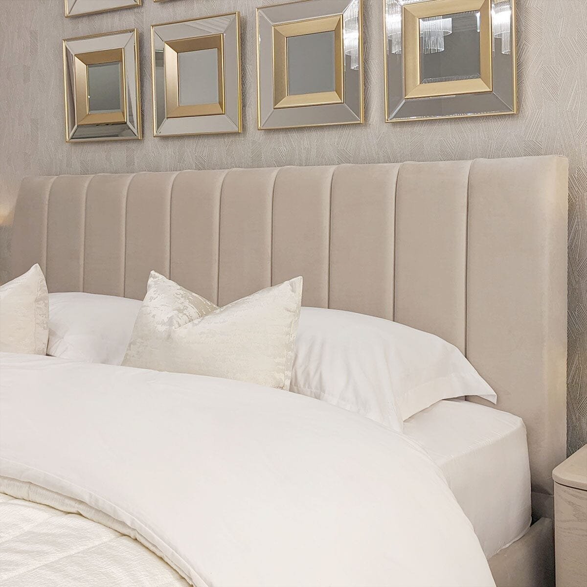 Jessabelle Luxury Vanilla Velvet Panelled Ottoman Storage Bed