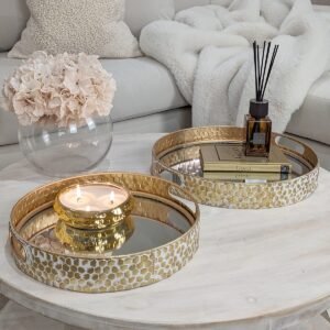 Jovie Round Mirrored & Gold Distressed Trays - Set of 2