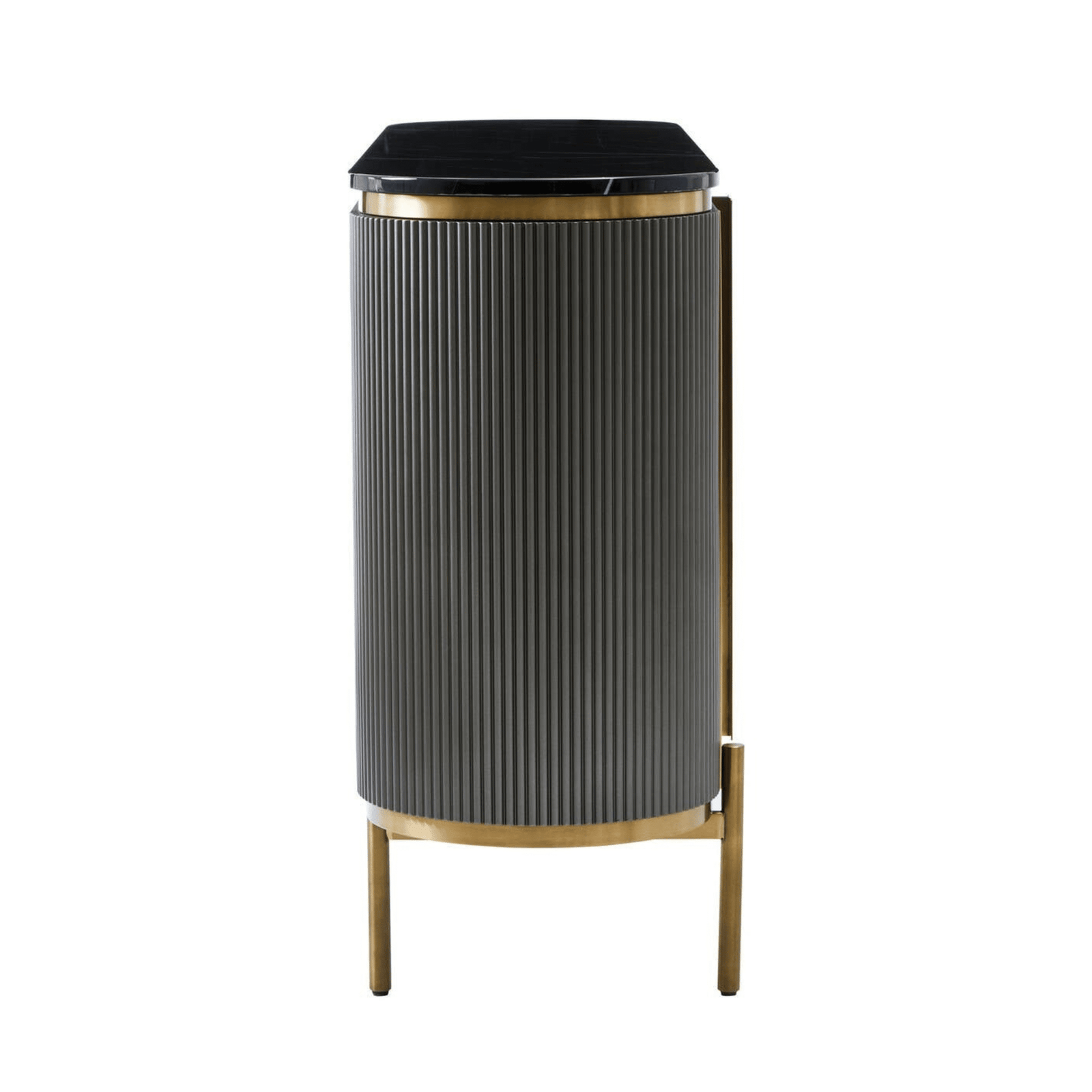 Junia Grey & Gold Ribbed 4 Door Sideboard with Black Marble Top