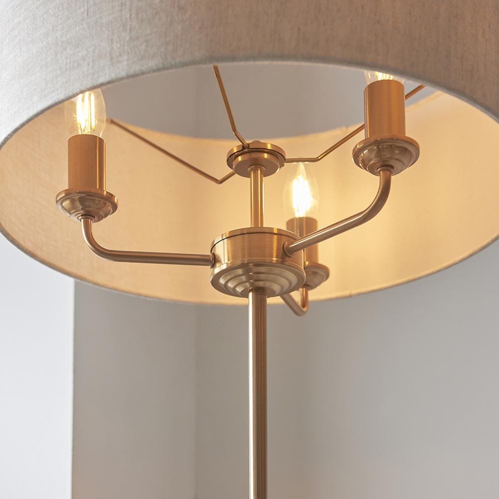 Juniper 3 Light Brass Floor Lamp with Neutral Shade