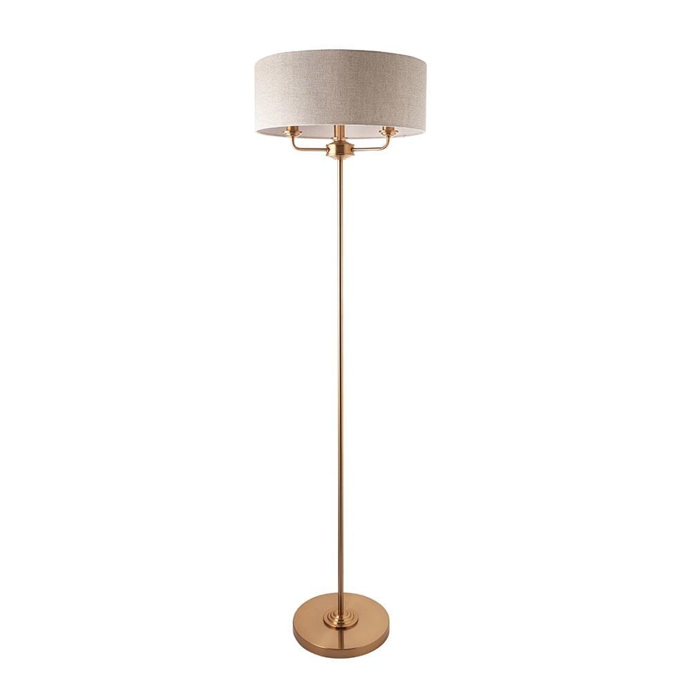 Juniper 3 Light Brass Floor Lamp with Neutral Shade