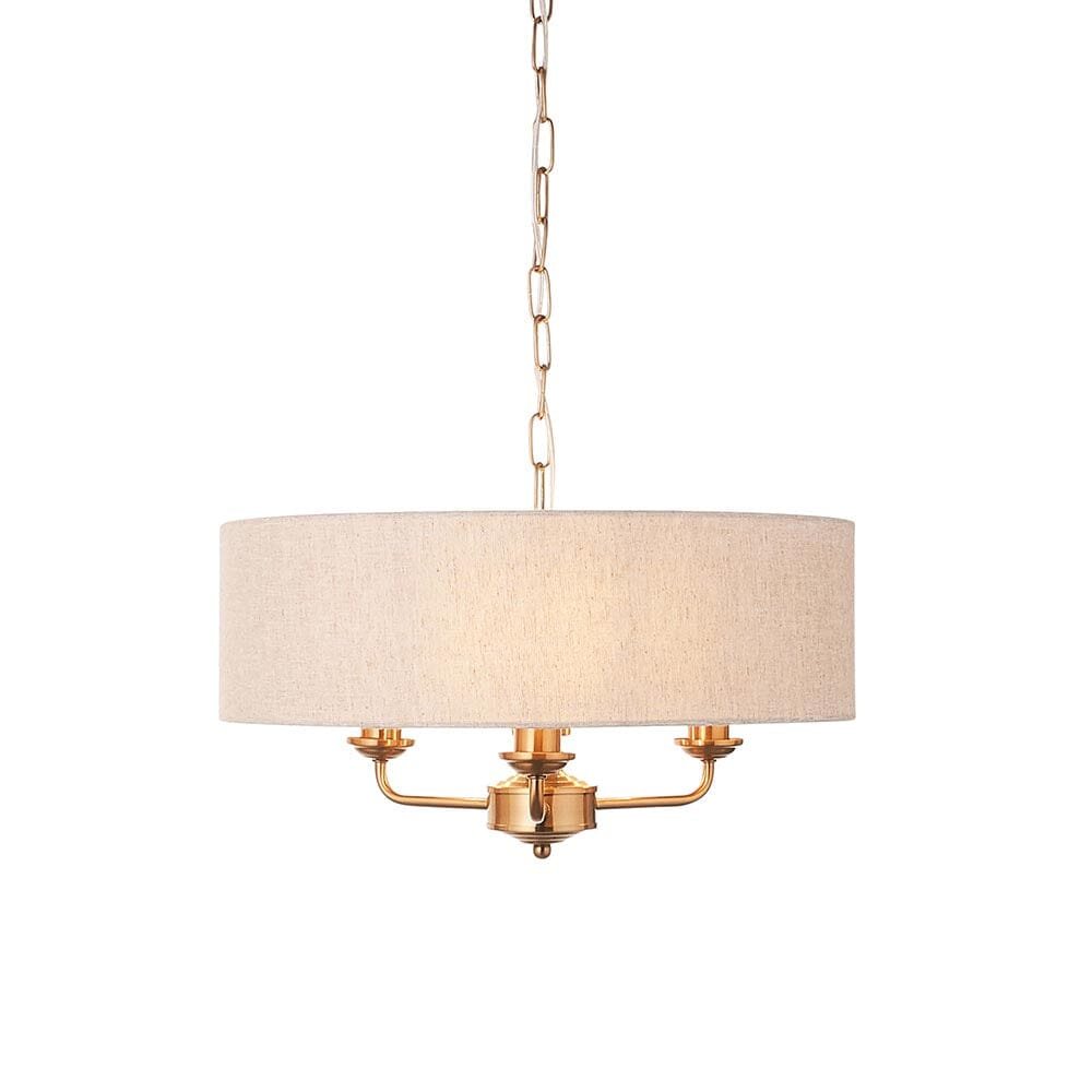 Juniper 3 Light Brass Pendant Ceiling Light with Neutral Shade