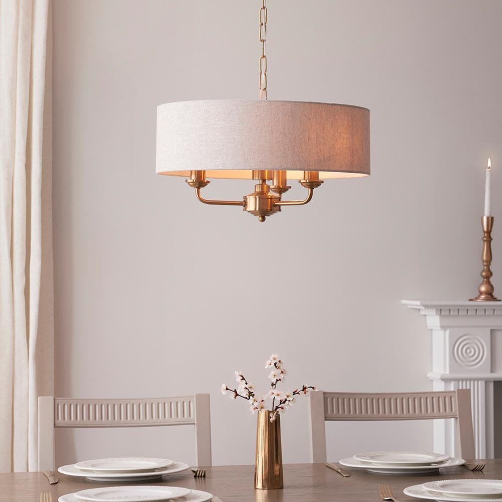 Juniper 3 Light Brass Pendant Ceiling Light with Neutral Shade