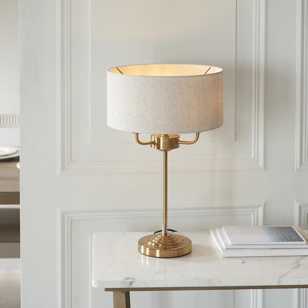 Juniper 3 Light Brass Table Lamp with Neutral Shade