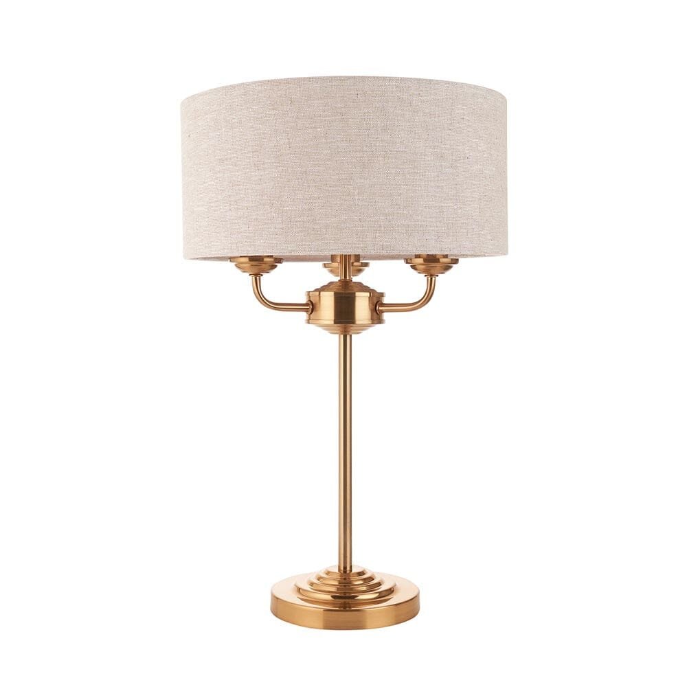 Juniper 3 Light Brass Table Lamp with Neutral Shade