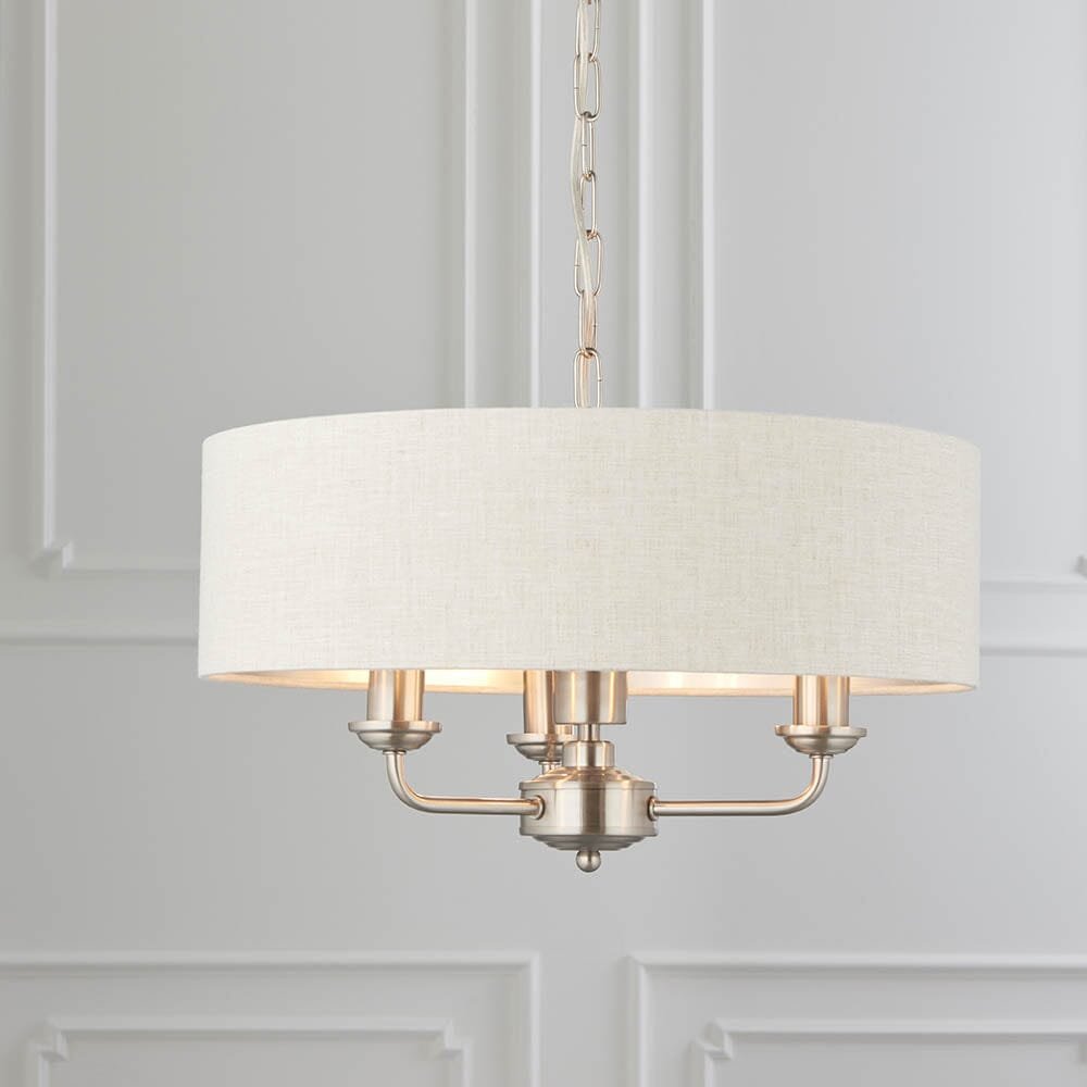 Juniper 3 Light Chrome Pendant Ceiling Light with Neutral Shade