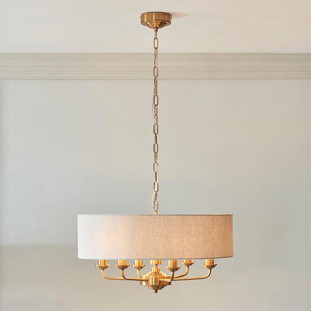 Juniper 6 Light Brass Pendant Ceiling Light with Neutral Shade