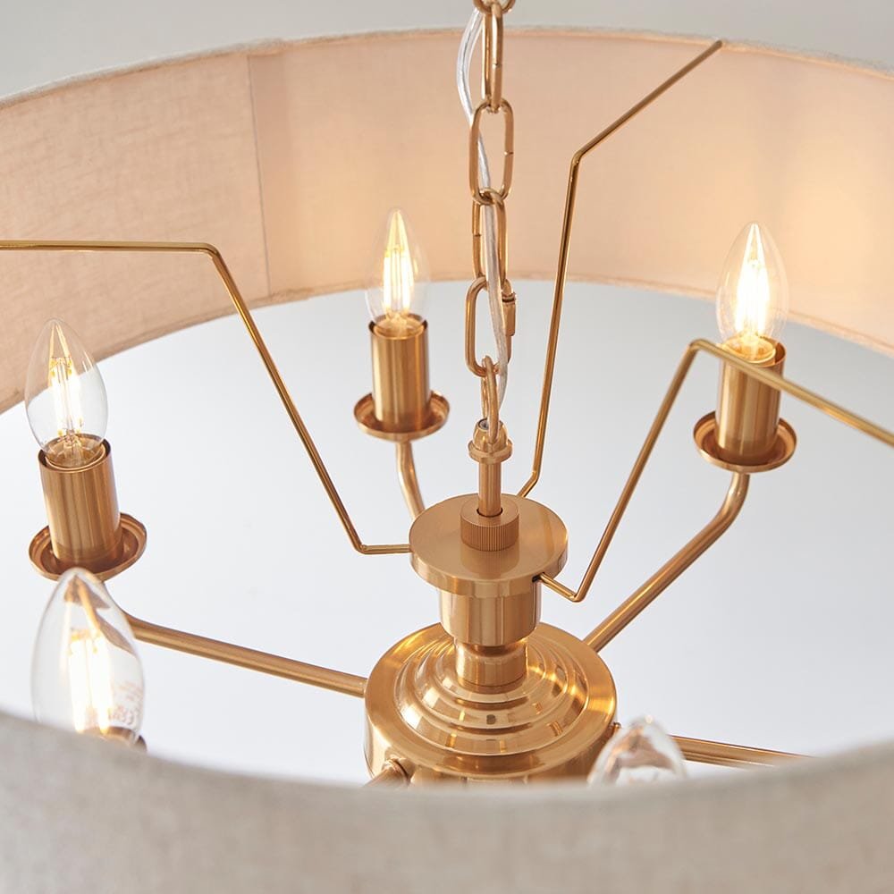 Juniper 6 Light Brass Pendant Ceiling Light with Neutral Shade