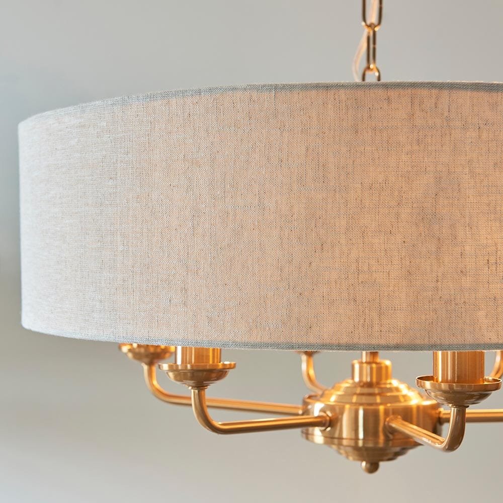 Juniper 6 Light Brass Pendant Ceiling Light with Neutral Shade