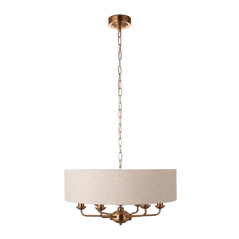 Juniper 6 Light Brass Pendant Ceiling Light with Neutral Shade