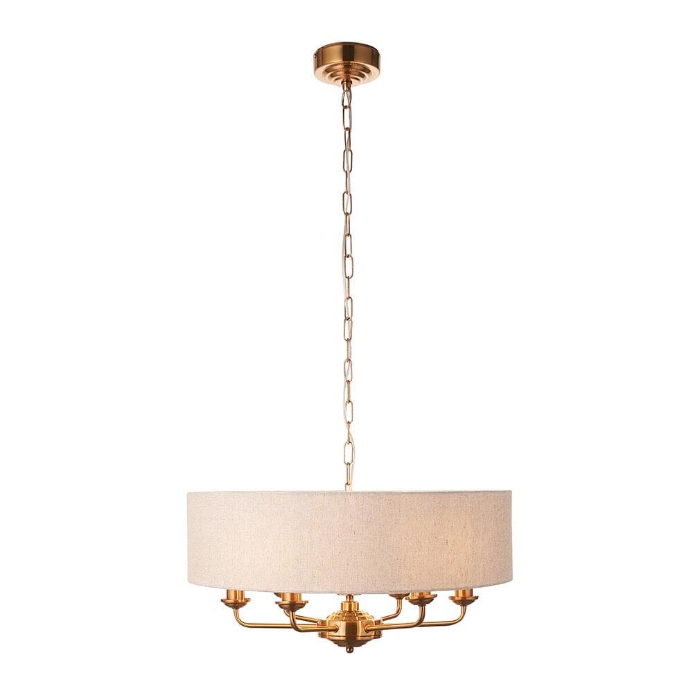 Juniper 6 Light Brass Pendant Ceiling Light with Neutral Shade