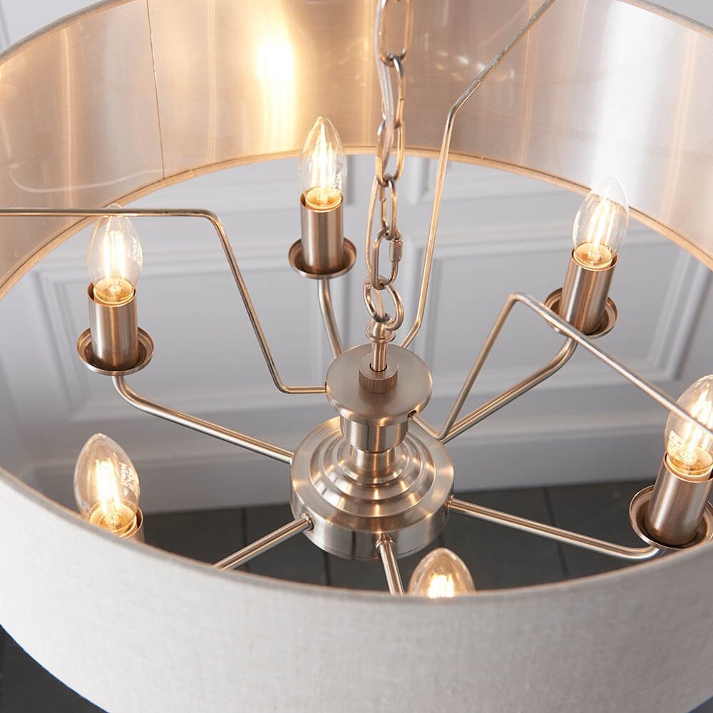 Juniper 6 Light Chrome Pendant Ceiling Light with Neutral Shade