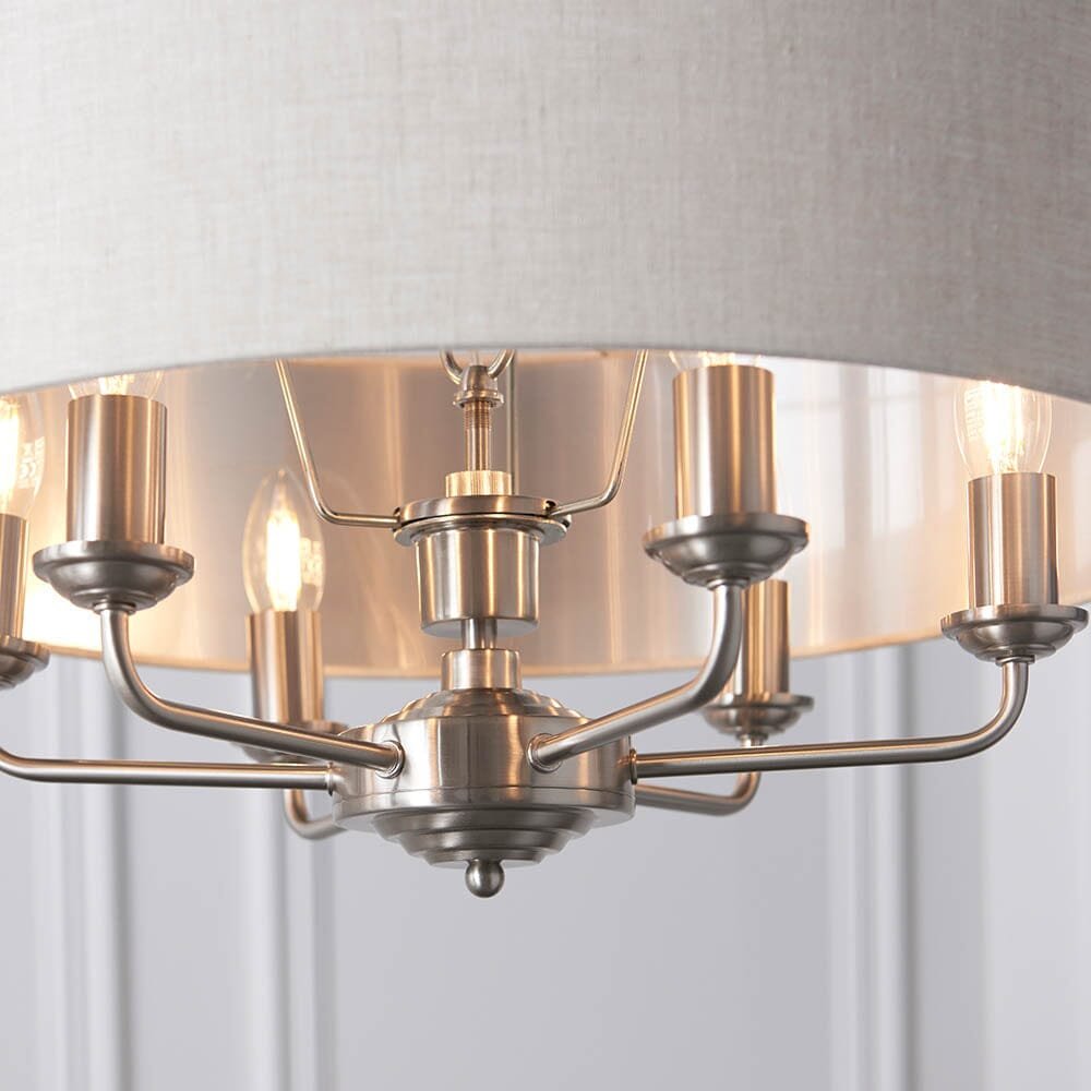 Juniper 6 Light Chrome Pendant Ceiling Light with Neutral Shade