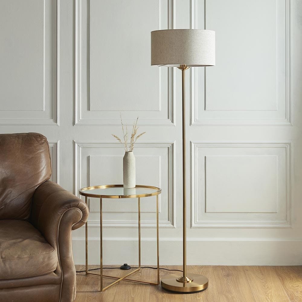 Juniper Brass Floor Lamp with Neutral Shade