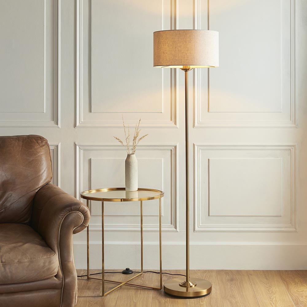 Juniper Brass Floor Lamp with Neutral Shade