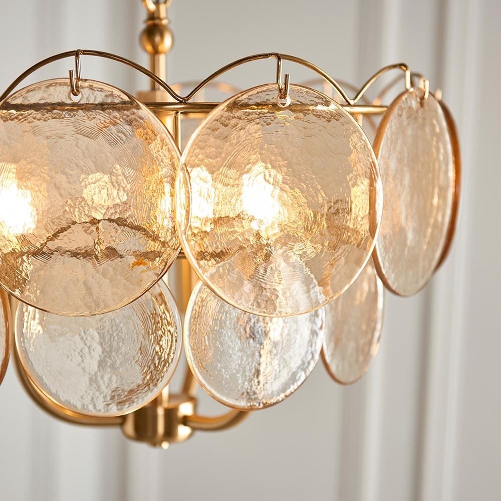 Juno Brushed Brass & Champagne Glass 3 Light Pendant Ceiling Light