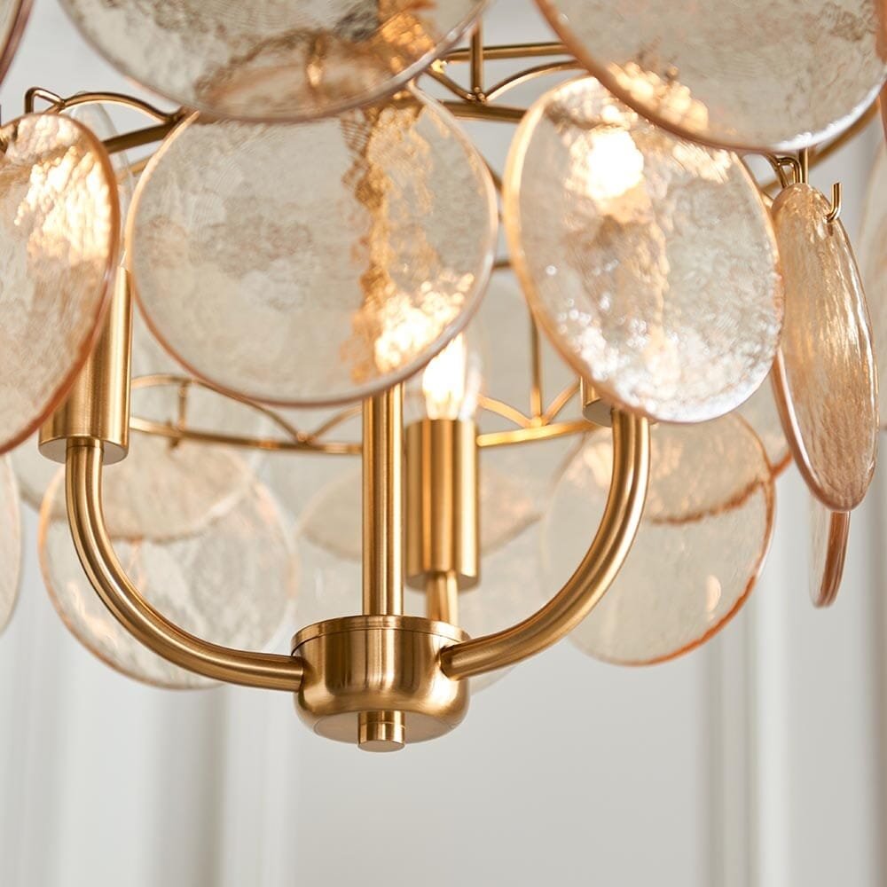 Juno Brushed Brass & Champagne Glass 3 Light Pendant Ceiling Light