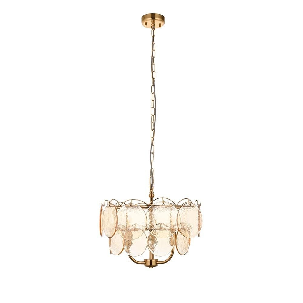 Juno Brushed Brass & Champagne Glass 3 Light Pendant Ceiling Light