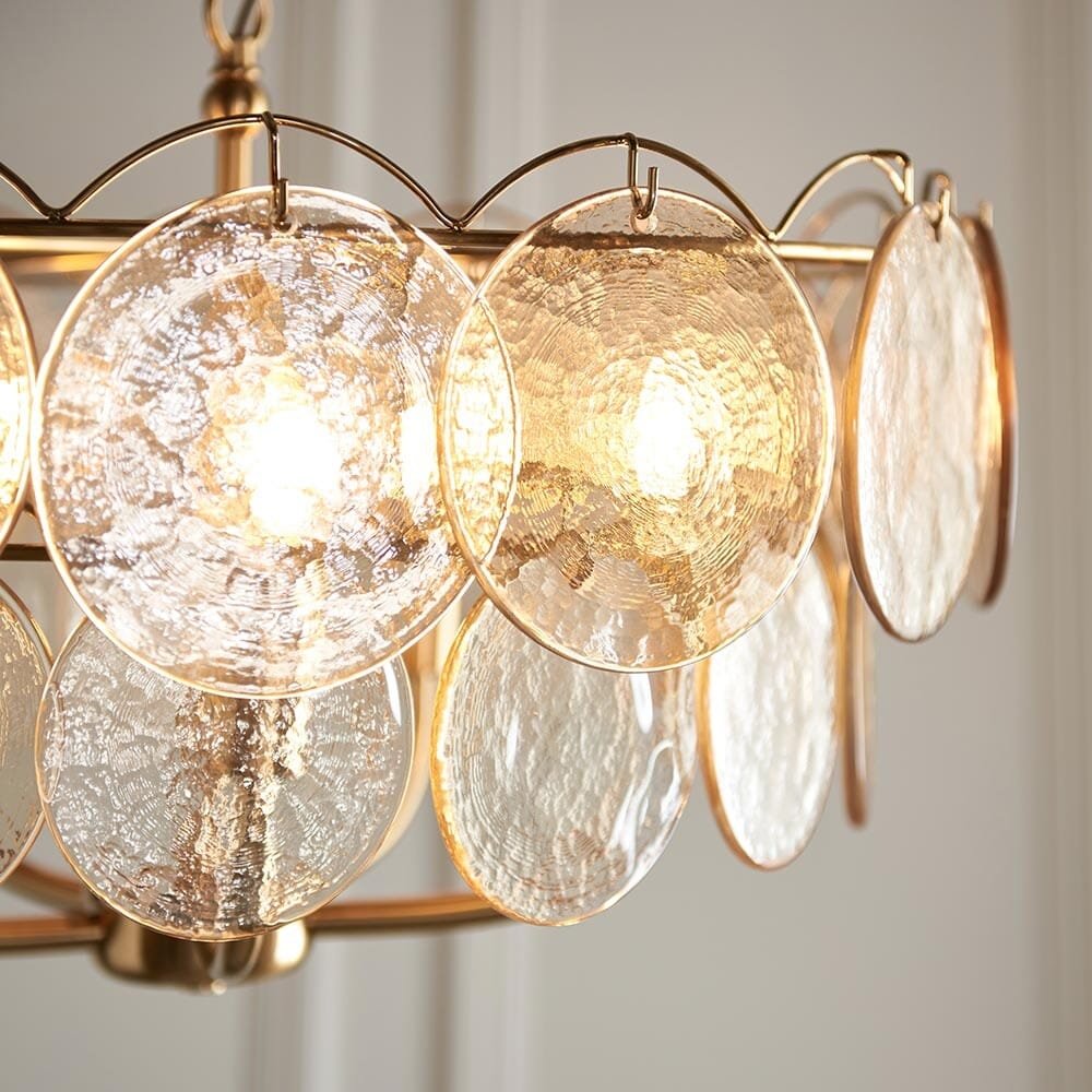 Juno Brushed Brass & Champagne Glass 5 Light Pendant Ceiling Light