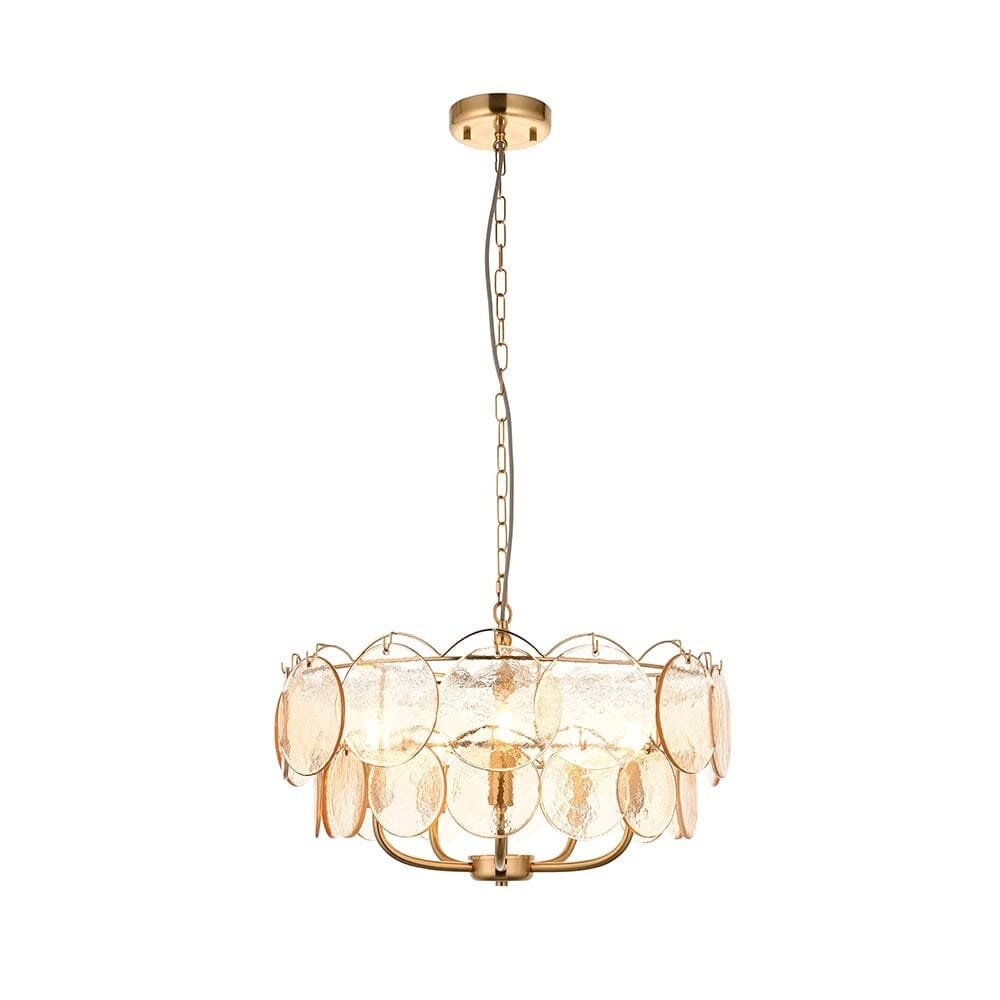 Juno Brushed Brass & Champagne Glass 5 Light Pendant Ceiling Light