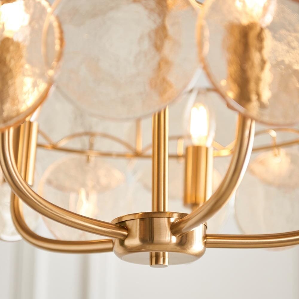 Juno Brushed Brass & Champagne Glass 5 Light Pendant Ceiling Light