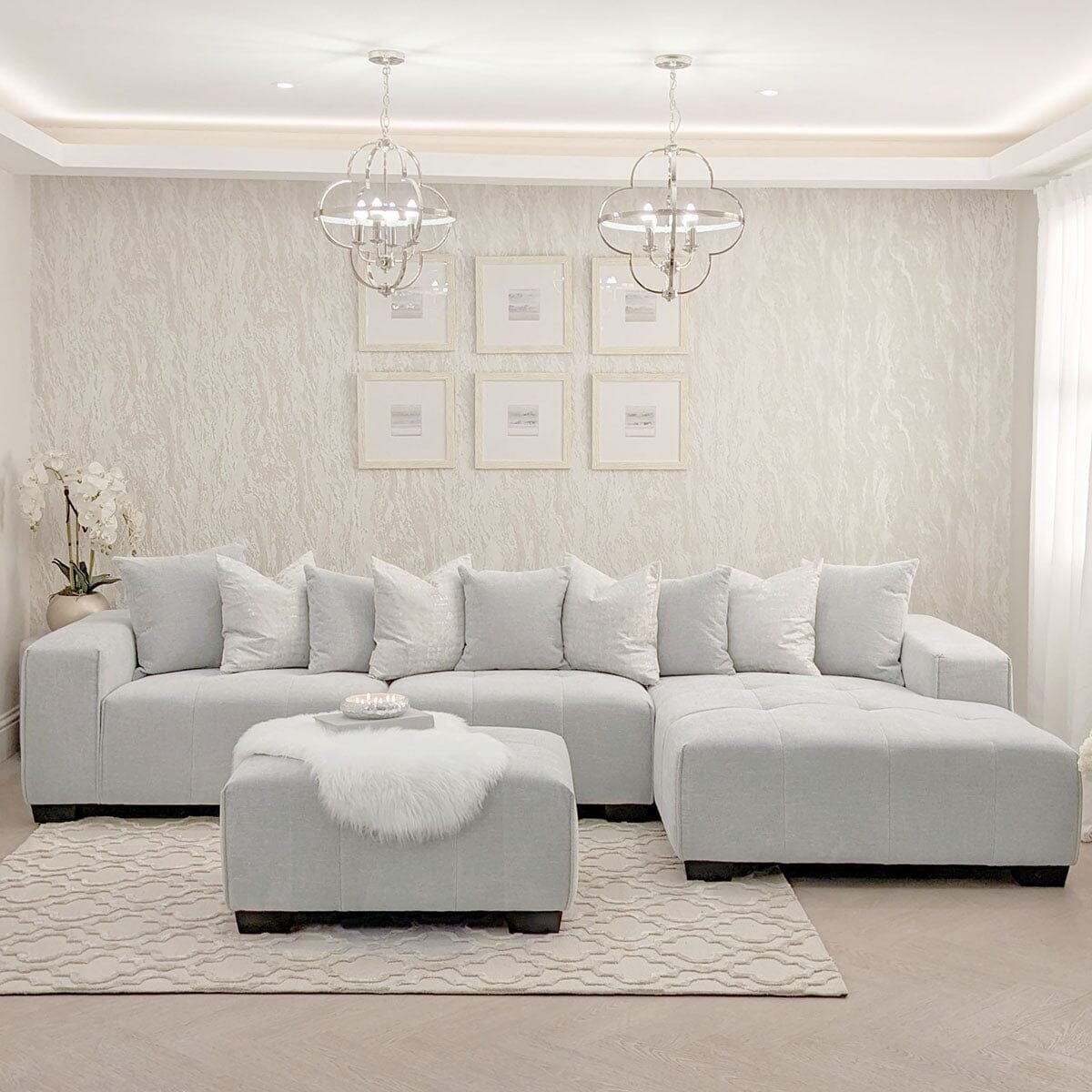 Kace Cloud Grey Boucle Tufted Sofa Range