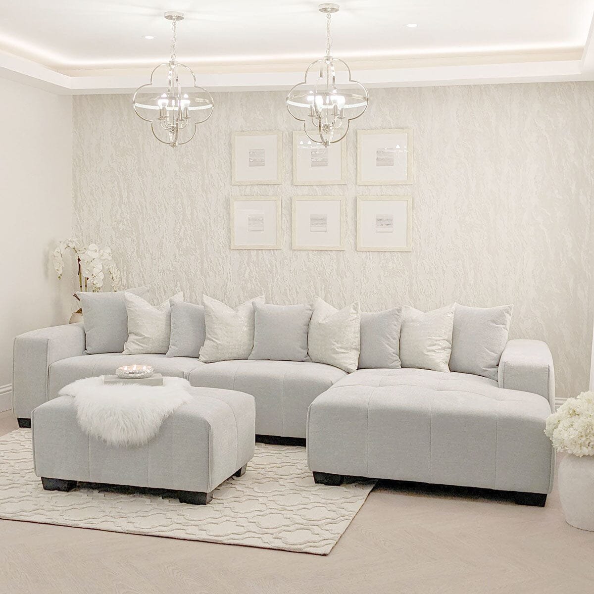 Kace Cloud Grey Boucle Tufted Sofa Range