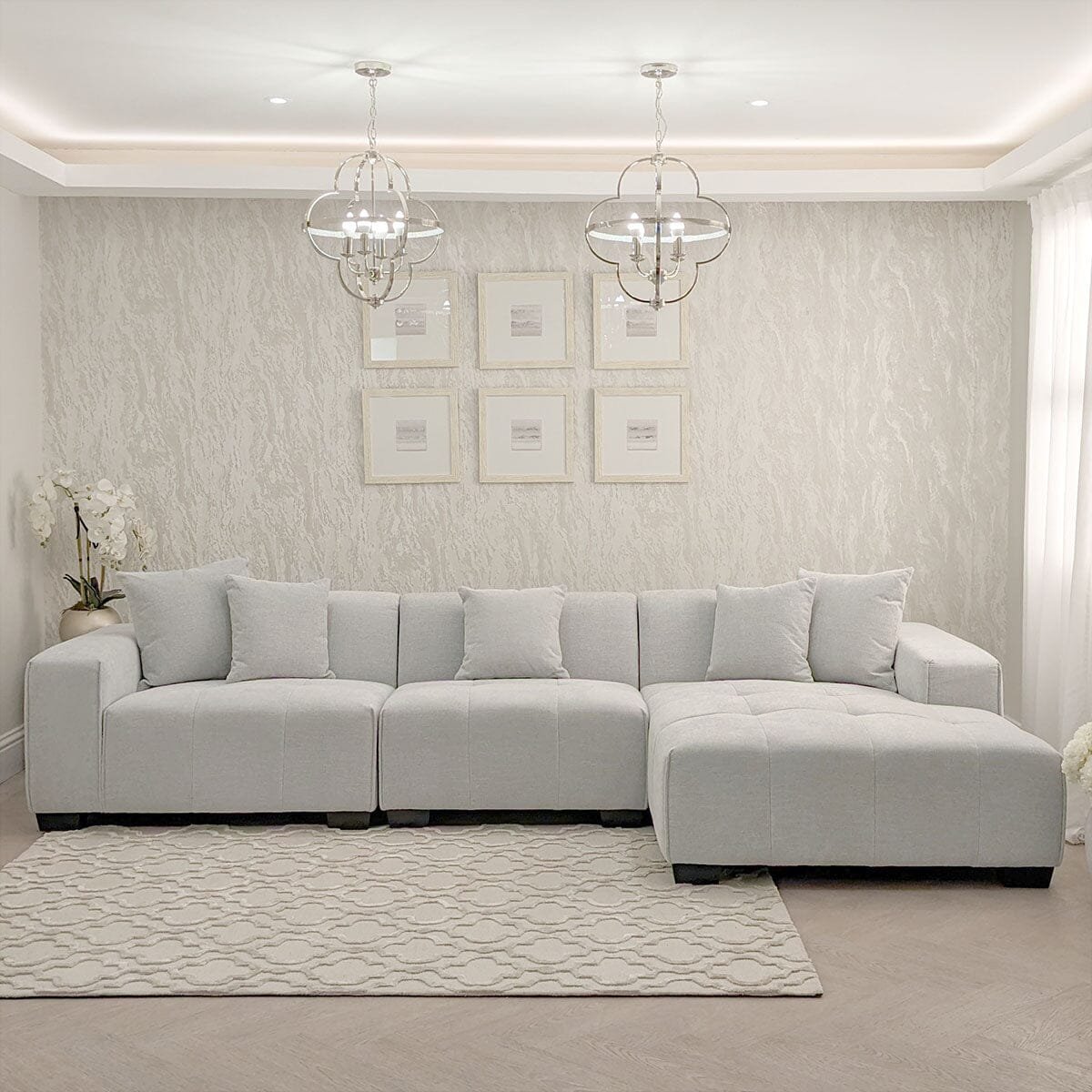 Kace Cloud Grey Boucle Tufted Sofa Range